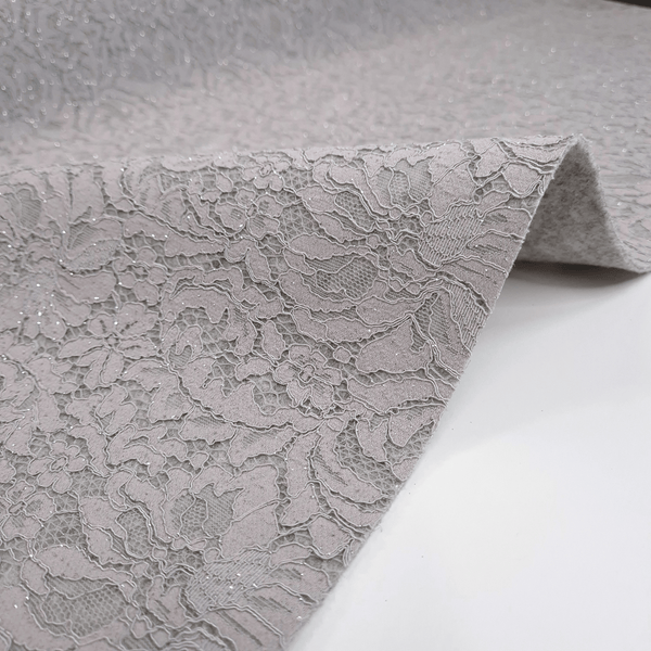 Feutre de Laine GRIS MELANGE avec DENTELLE LUREX - coupe minimum ou multiples de 25 x 135 cm