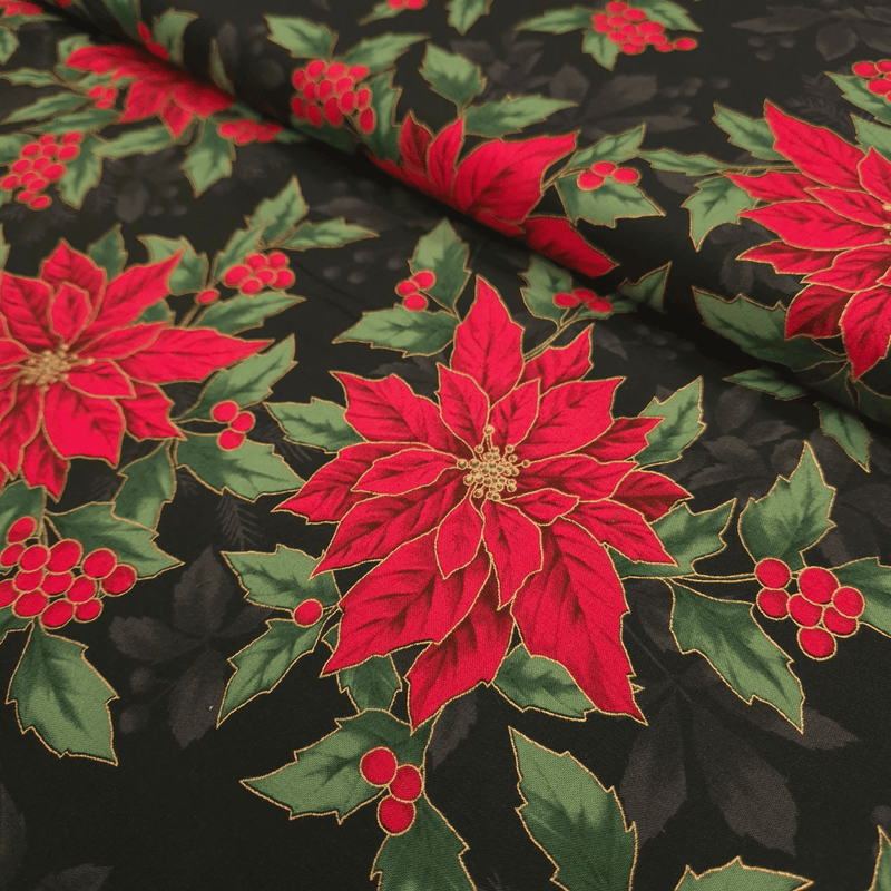 Cotone Americano H 110 cm - STELLE DI NATALE ROSSE/NERO