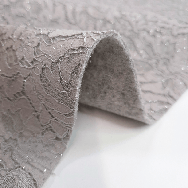 Feutre de Laine GRIS MELANGE avec DENTELLE LUREX - coupe minimum ou multiples de 25 x 135 cm