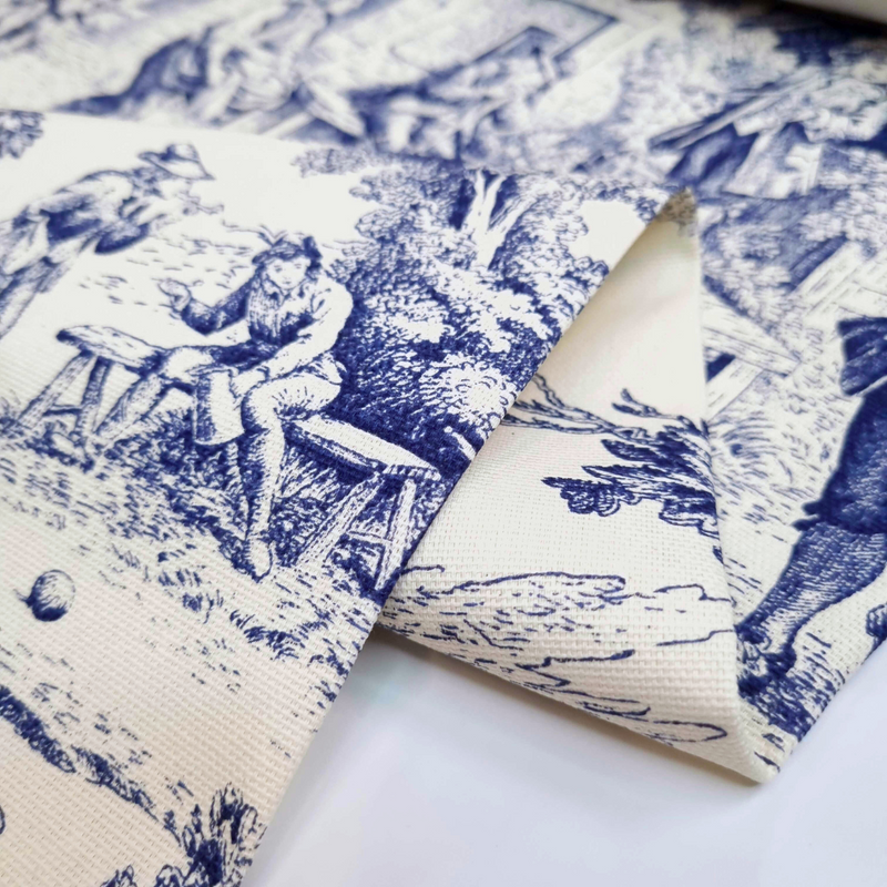 Tissu Toile de Jouy H 280 cm - BLEU/ECRU