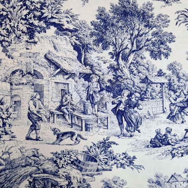 Tissu Toile de Jouy H 280 cm - BLEU/ECRU