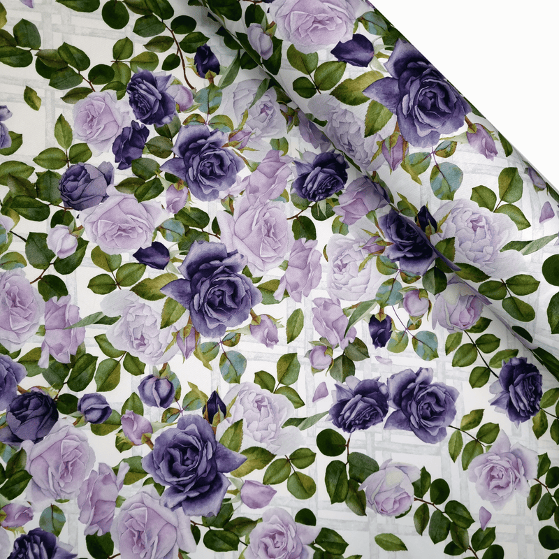 Tessuto con stampa centrale H 160 cm - ROSE VIOLA