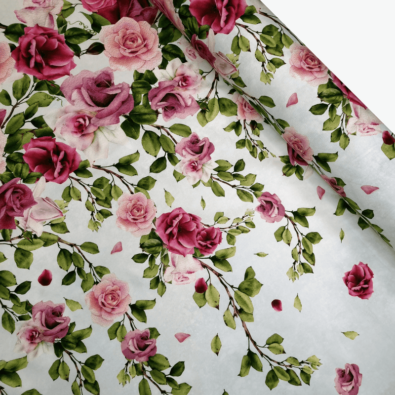 Tissu imprimé central H 160 cm - ROSES ROSE