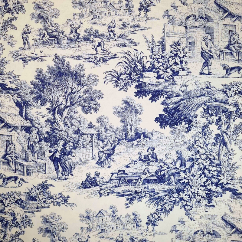 Tissu Toile de Jouy H 280 cm - BLEU/ECRU