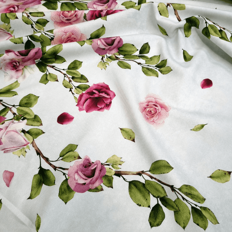 Tissu imprimé central H 160 cm - ROSES ROSE