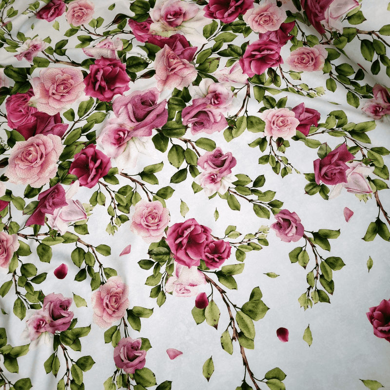 Tissu imprimé central H 160 cm - ROSES ROSE