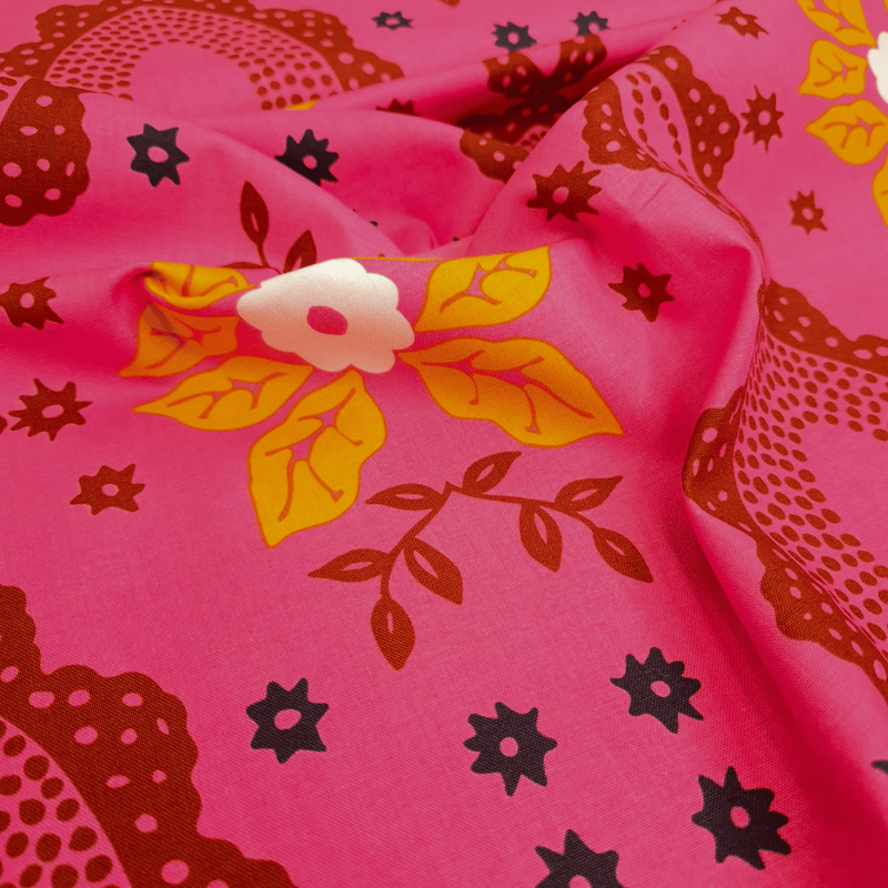 Cotone Americano H 110 cm - FIORI E MERLETTI/ROSA