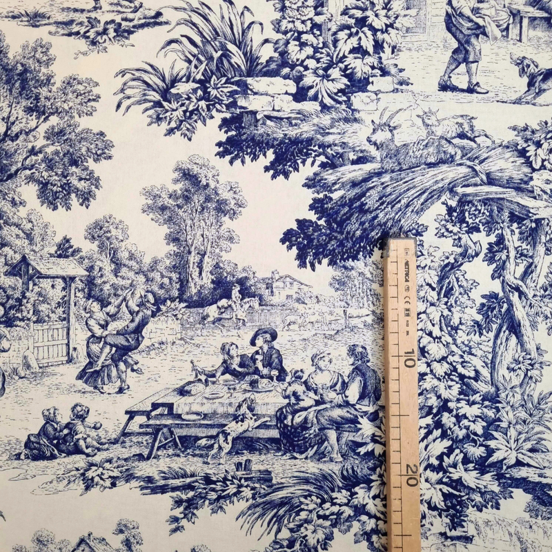 Tissu Toile de Jouy H 280 cm - BLEU/ECRU