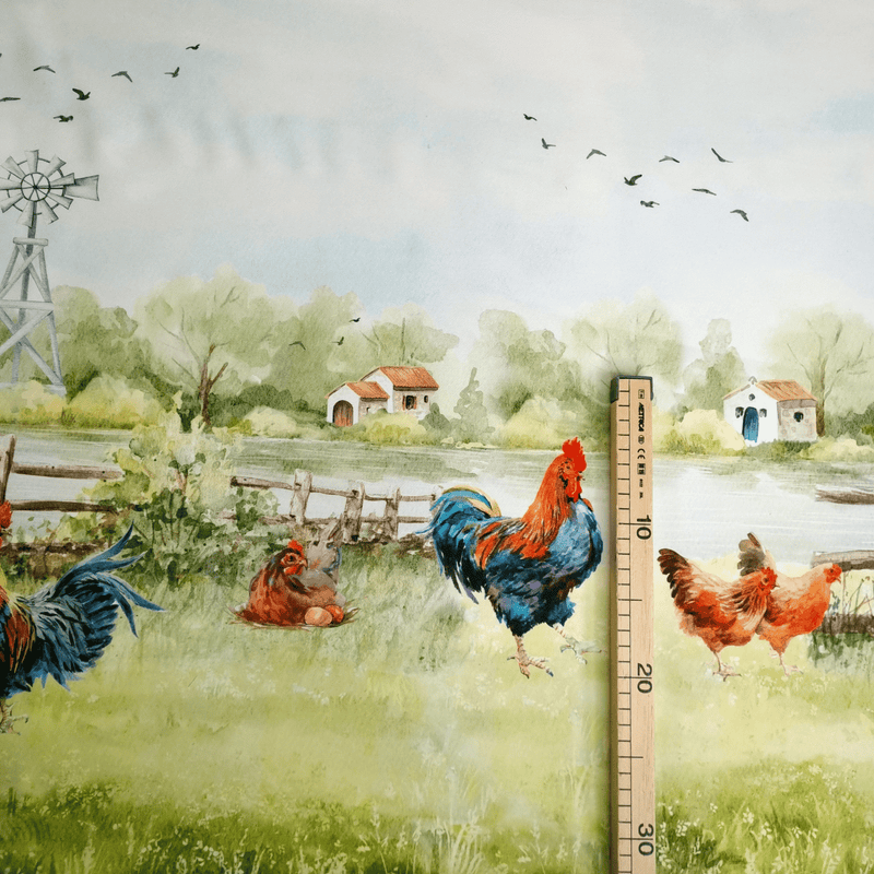 Tissu avec abaissement H 160 cm - POULES À LA CAMPAGNE