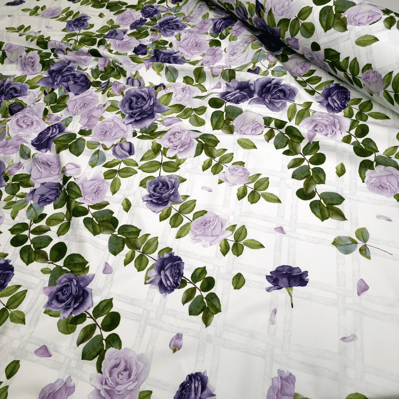 Tessuto con stampa centrale H 160 cm - ROSE VIOLA