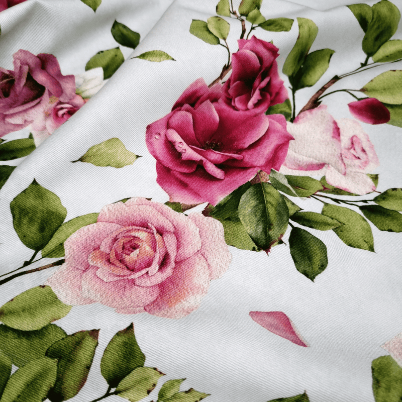 Tissu imprimé central H 160 cm - ROSES ROSE