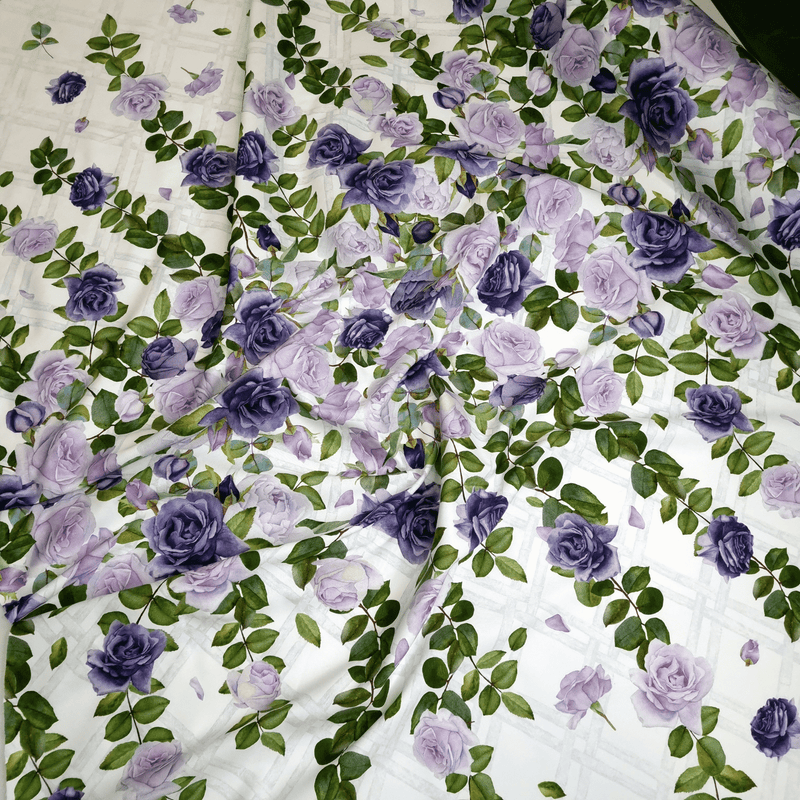 Tessuto con stampa centrale H 160 cm - ROSE VIOLA