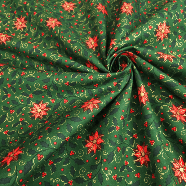 Coton de Noël - POINTS ÉTOILES SUR FOND VERT - coupe minimum ou multiples de 25 x 140 cm