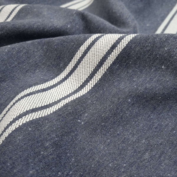 Jacquard-Möbelstoff H 280 cm – Denim mit weißen Streifen