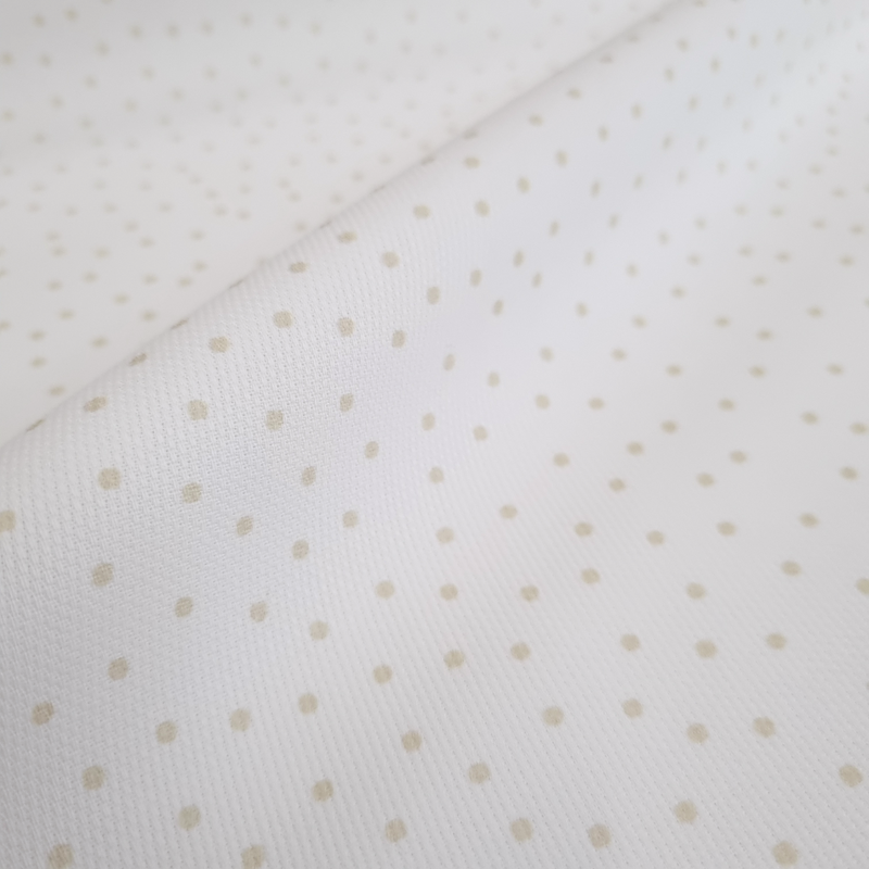 Piquet di Cotone H 150 cm - POIS BEIGE FONDO BIANCO