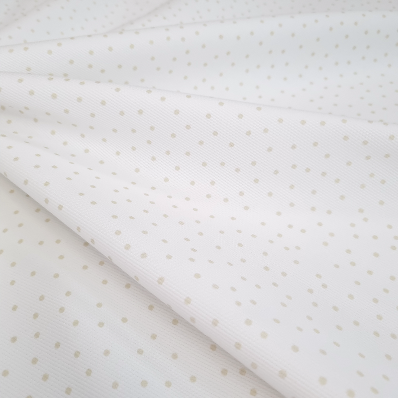 Piquet di Cotone H 150 cm - POIS BEIGE FONDO BIANCO