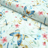 Cotone Americano H 110 cm - FIORI E FARFALLE/AZZURRO