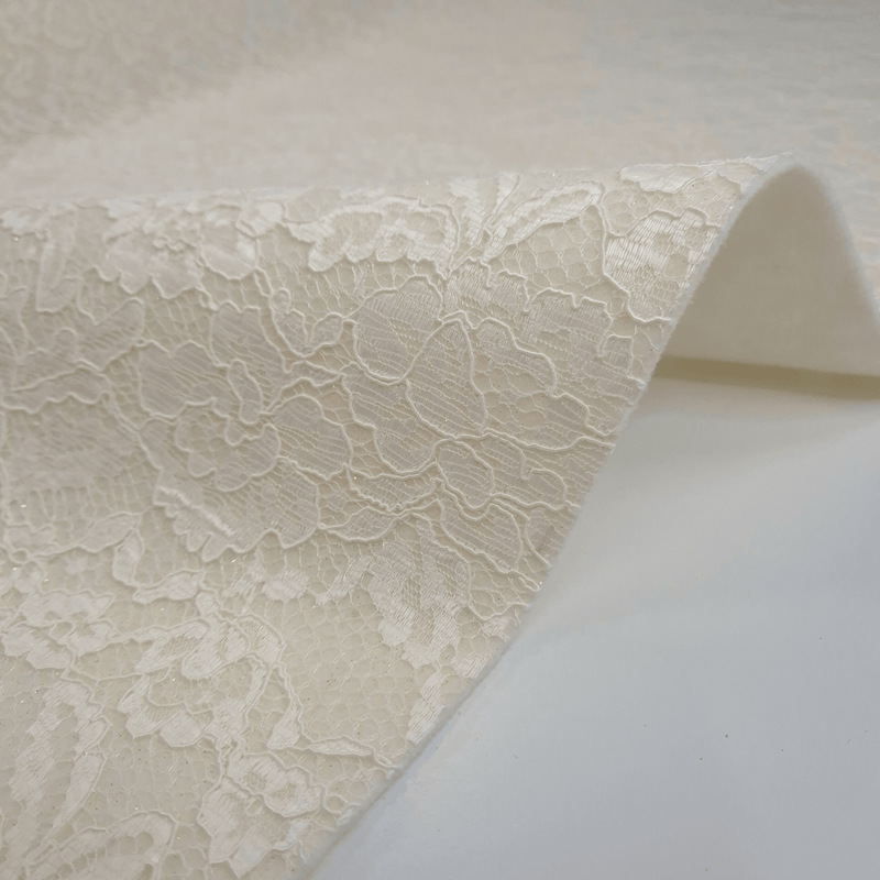 Feutre de Laine LAIT avec DENTELLE LUREX - coupe minimum ou multiples de 25 x 135 cm