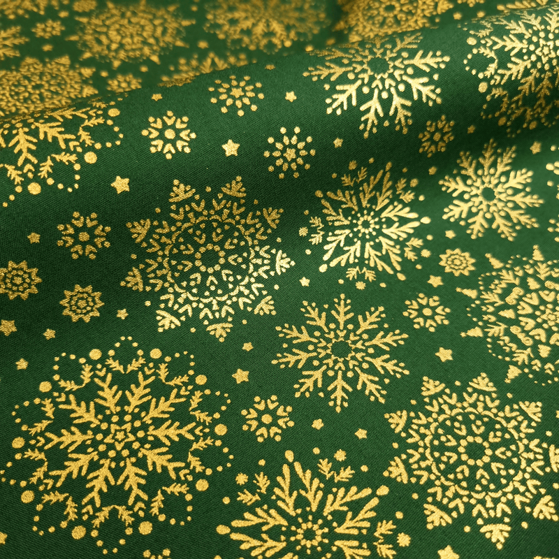 Coton de Noël - POINTS ÉTOILES SUR FOND VERT - coupe minimum ou multiples de 25 x 140 cm