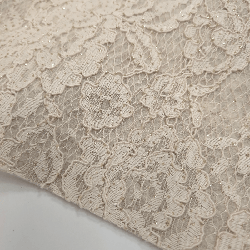 Feutre de Laine LAIT avec DENTELLE LUREX - coupe minimum ou multiples de 25 x 135 cm