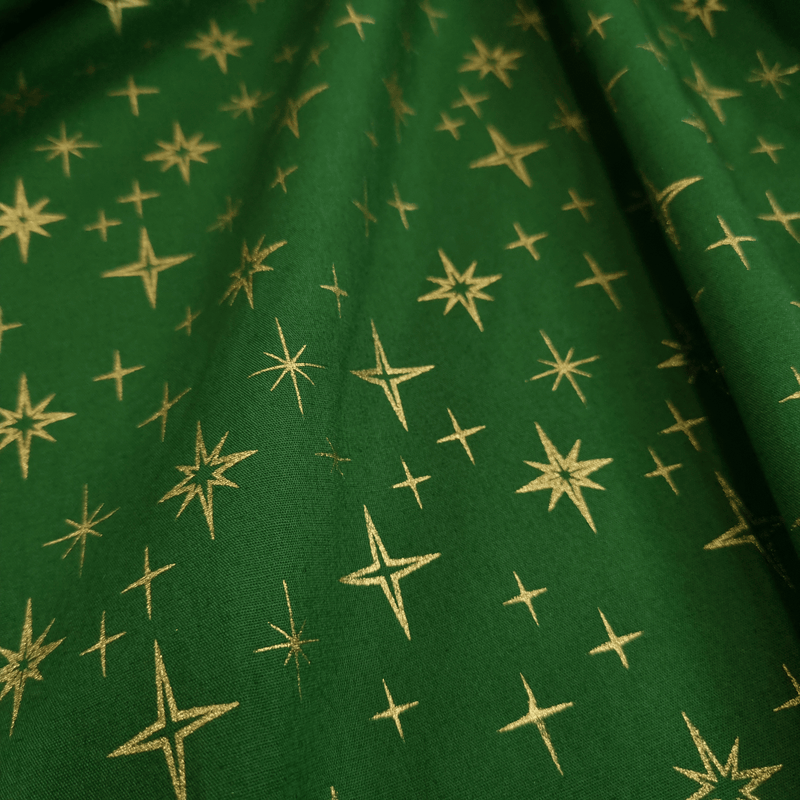 Coton de Noël - POINTS ÉTOILES SUR FOND VERT - coupe minimum ou multiples de 25 x 140 cm