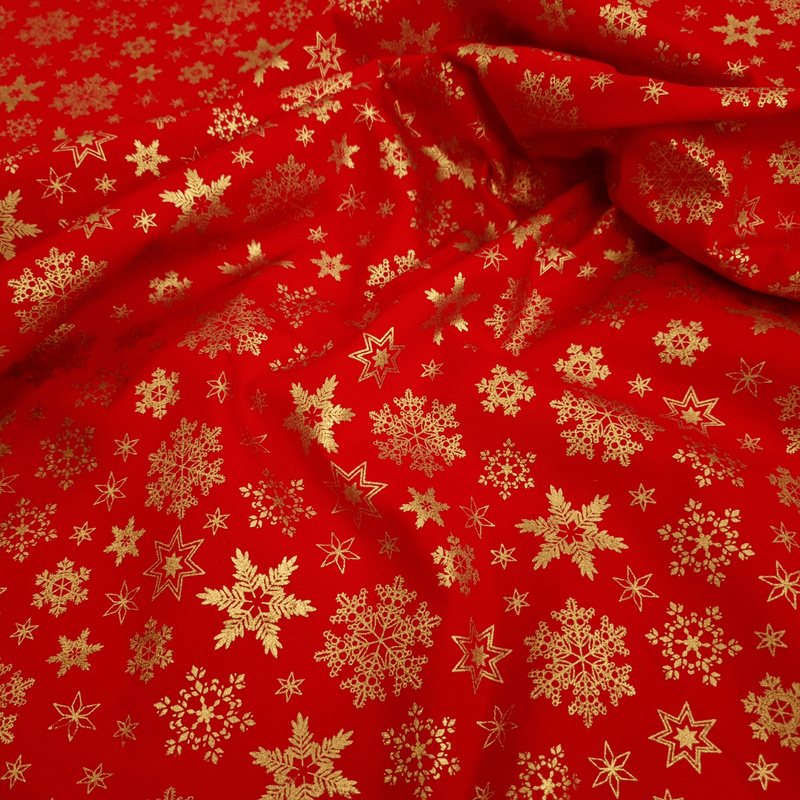 Cotone Natale H 140 cm - FIOCCHI DI NEVE E STELLE/ROSSO