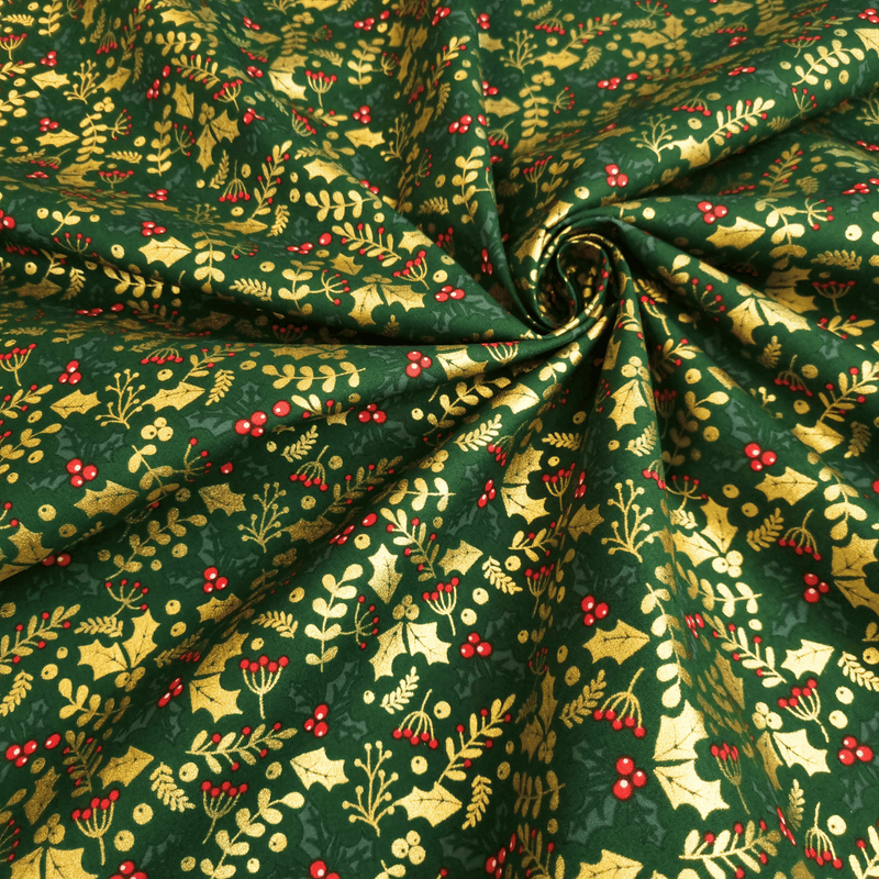 Coton de Noël - GRAND FOND VERT HOUX - coupe minimum ou multiples de 25 x 140 cm