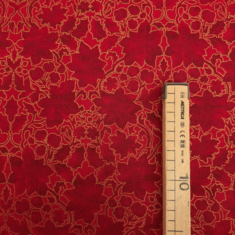 Cotone Americano H 110 cm - STELLE DI NATALE ORO/ROSSO