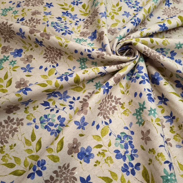 Mélange coton lin fond brut H 280 cm - PETITES FLEURS INDIGO