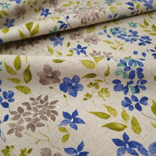 Mélange coton lin fond brut H 280 cm - PETITES FLEURS INDIGO