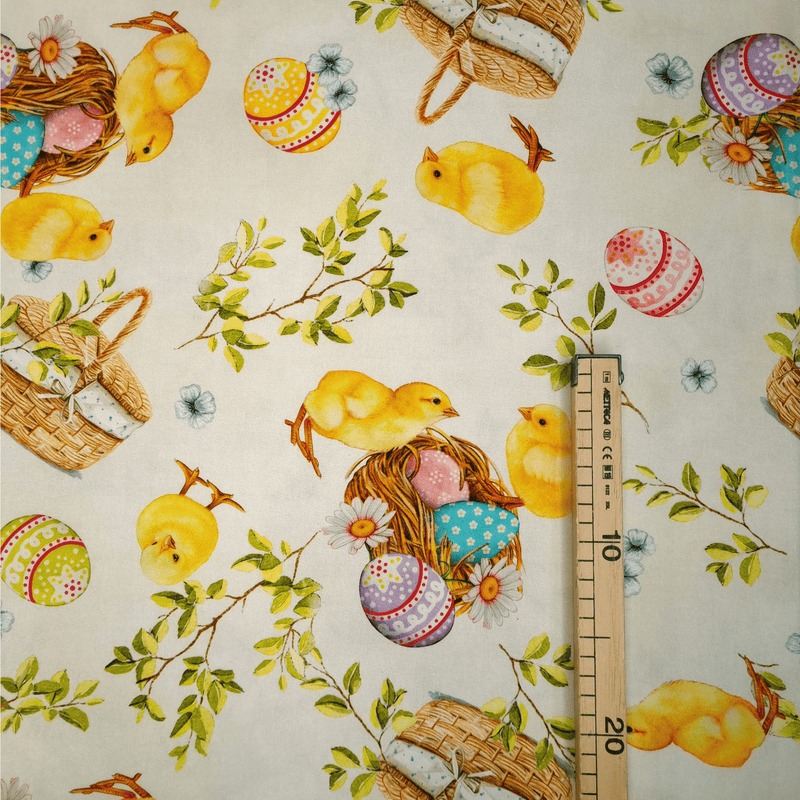 Fonds numérique Cotton Panama H 160 cm - PANIERS/BRANCHES DE PÂQUES