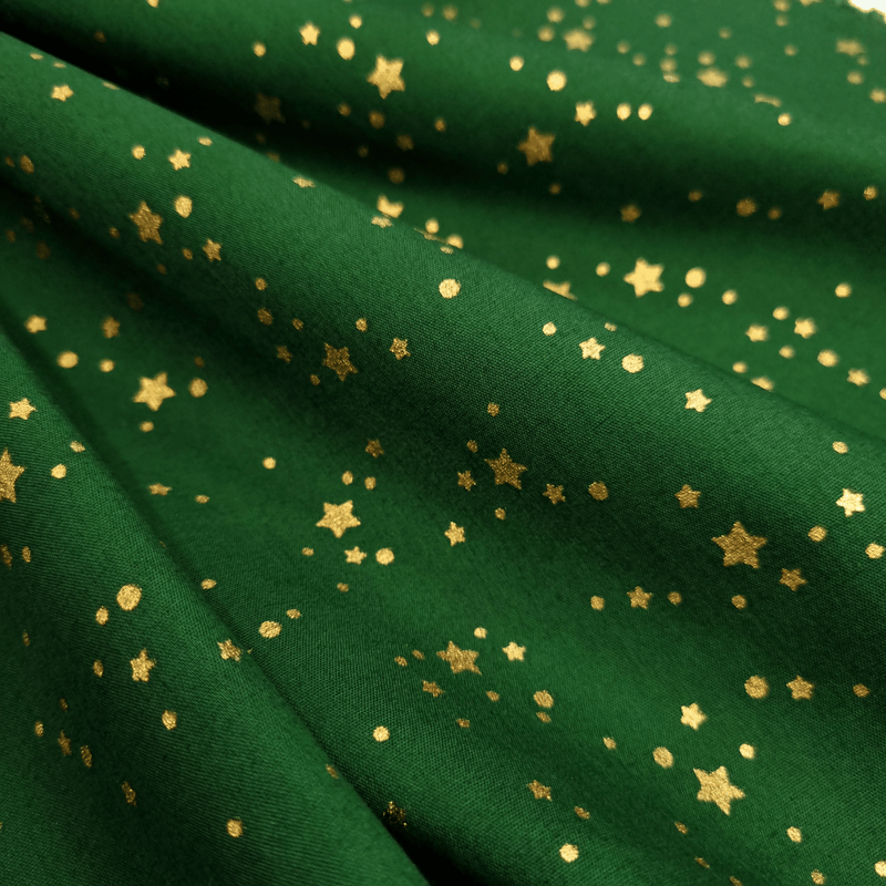 Coton de Noël - POINTS ÉTOILES SUR FOND VERT - coupe minimum ou multiples de 25 x 140 cm