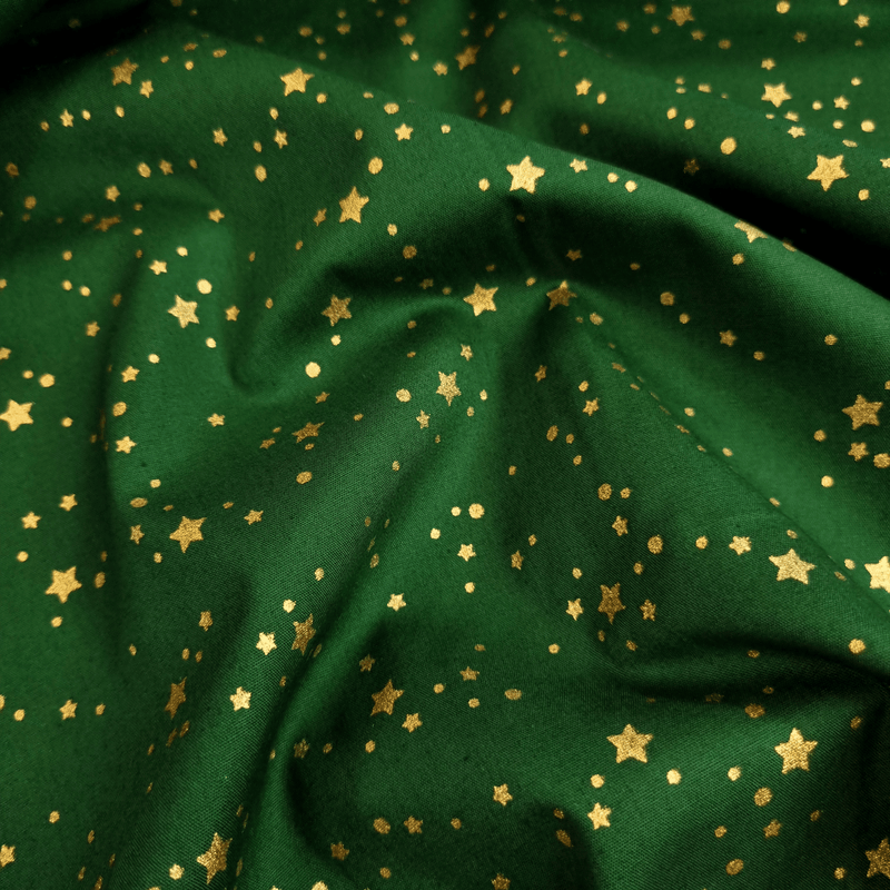 Coton de Noël - POINTS ÉTOILES SUR FOND VERT - coupe minimum ou multiples de 25 x 140 cm