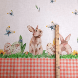 Tissu tombant H 160 cm - LAPIN ET PAPILLONS/CARRÉS ROUGES