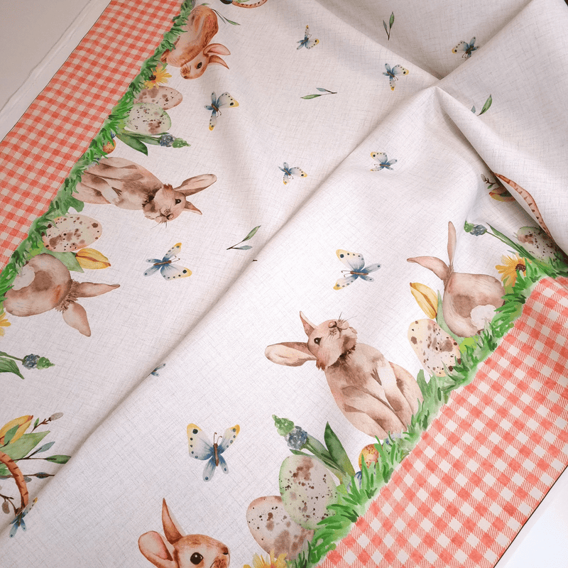 Tissu tombant H 160 cm - LAPIN ET PAPILLONS/CARRÉS ROUGES