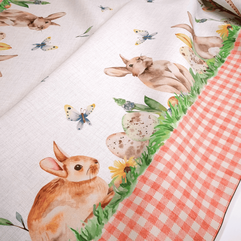 Tissu tombant H 160 cm - LAPIN ET PAPILLONS/CARRÉS ROUGES