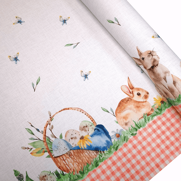 Tissu tombant H 160 cm - LAPIN ET PAPILLONS/CARRÉS ROUGES