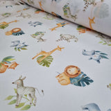 Tissu coton H 150 cm - CHOUETTES/MOUTARDE