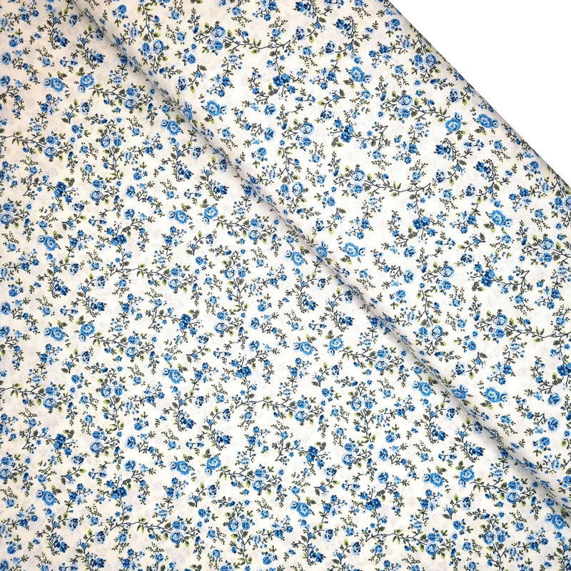 Satin de coton H 150 cm - PETITES FLEURS BLEUES