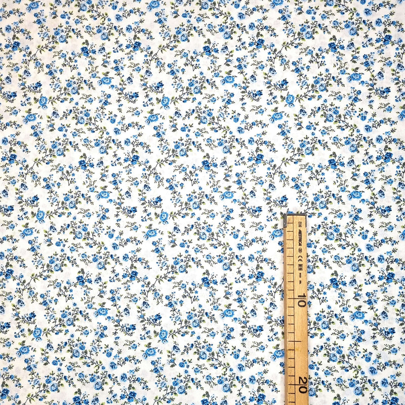 Satin de coton H 150 cm - PETITES FLEURS BLEUES