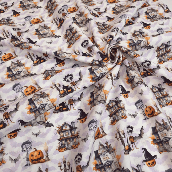 Cotone Halloween H 150 cm - CASE STREGATE/PIPISTRELLI LILLA