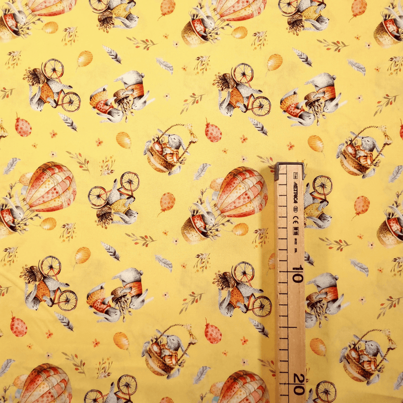 Tissu coton numérique H 150 cm - LAPIN MONTGOLFIÈRE/JAUNE