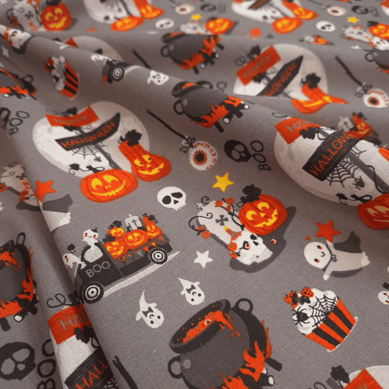 Cotone Halloween H 145 cm - HAPPY HALLOWEEN/GRIGIO