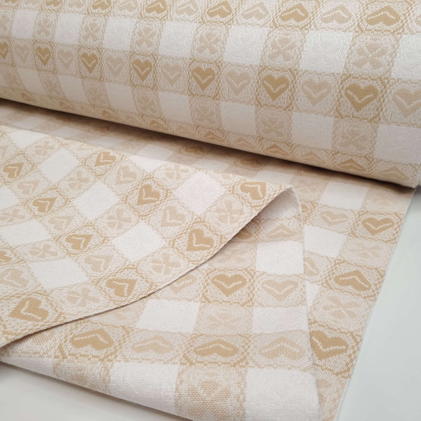 Tissu Tyrolien - COEURS BLANCS BLANCS BEIGE H 180 cm