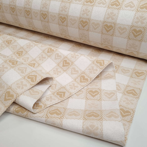 Tessuto Tirolese H 180 cm - BIANCO CANDIDO CUORI BEIGE