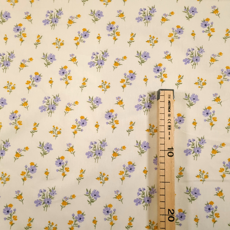 Tissu Coton Digital H 140 cm - BLEUETS LILAS/CRÈME