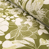 Misto Cotone Fondo Grezzo H 140 cm - FIORI/VERDE OLIVA