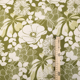 Misto Cotone Fondo Grezzo H 140 cm - FIORI/VERDE OLIVA