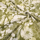 Misto Cotone Fondo Grezzo H 140 cm - FIORI/VERDE OLIVA