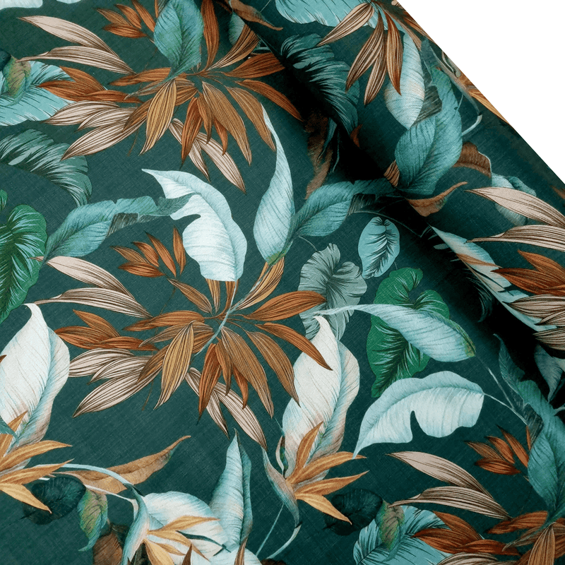 Fond numérique Panama en coton H 160 cm - FEUILLES TROPICALES/VERT PETRO